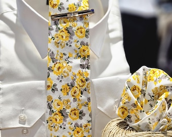 Necktie Set Floral (yellow and white) for weddings, proms, formal dates, performances and even everyday use.