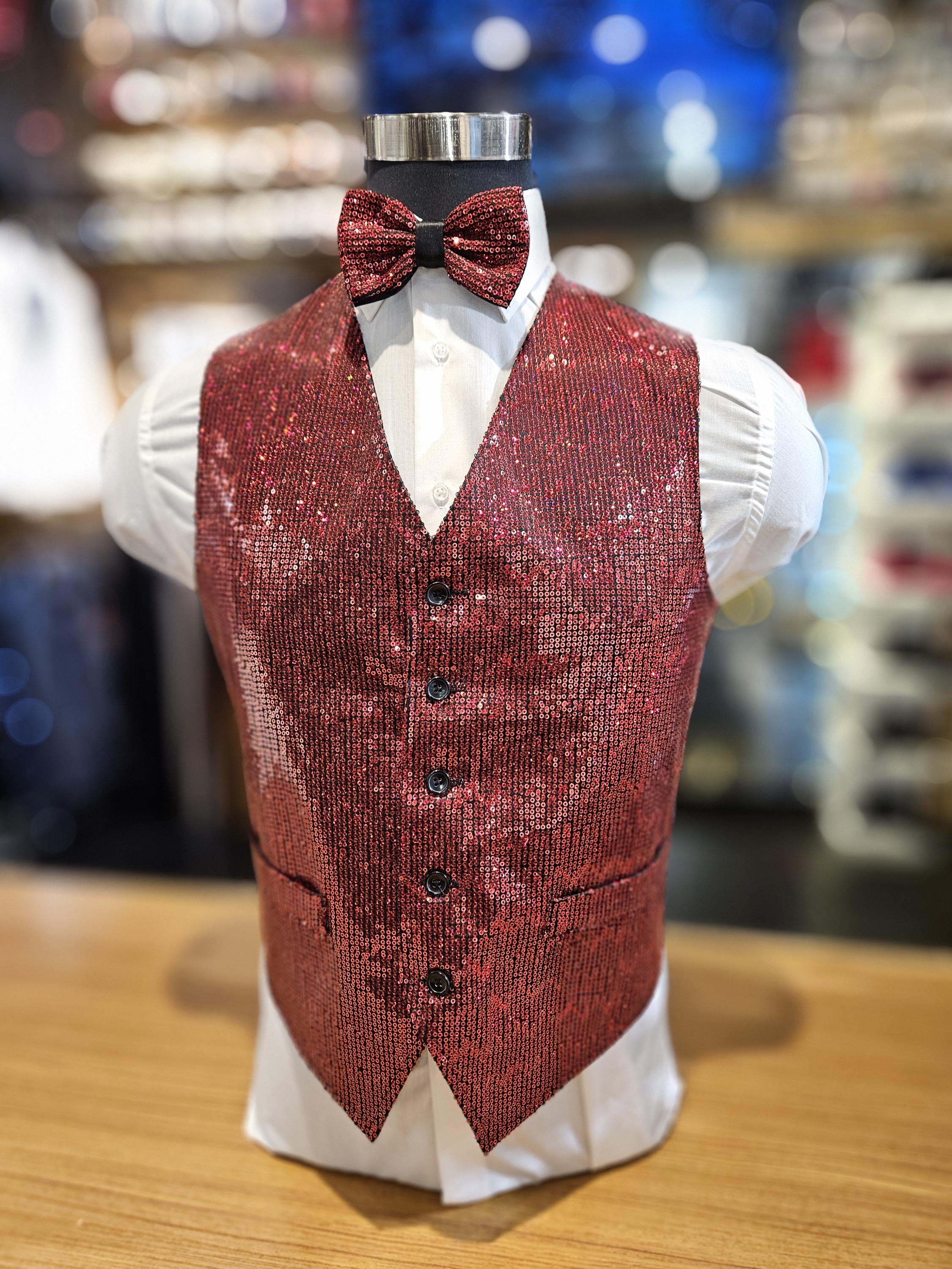 Men's Sequined Vest set in (Red) color .perfect for Parties, Prom, Weddings, Events, Performances etc.
