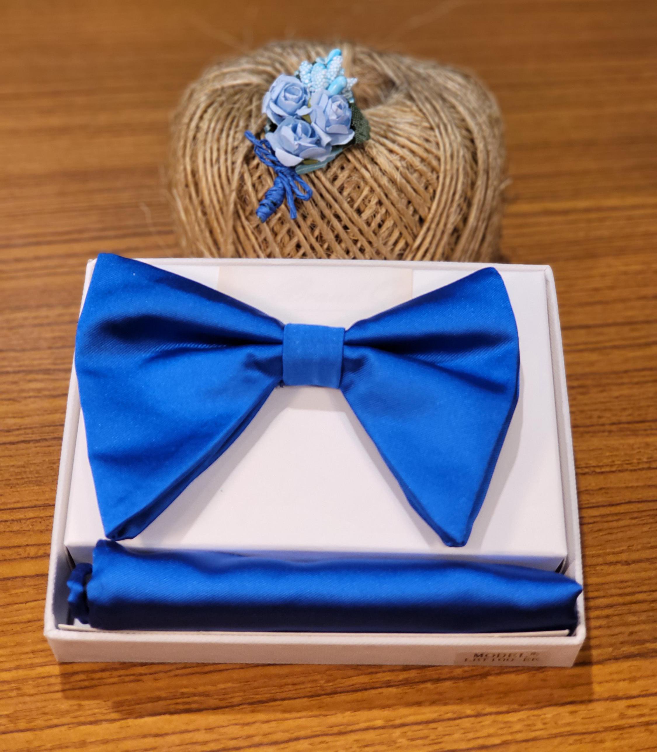 Men's Long (Royal Blue) color  Satin Bow Tie and Hanky Set