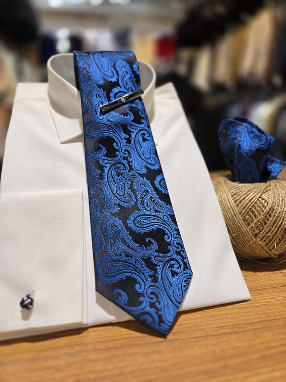 S.H.様売約済 美品 Drakes ブルー ペイズリー柄 ネクタイ シルク 楽天