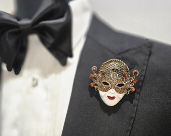 Broche Vintage Masque Argenté Signée Fenjal - Pièce De Collection Unique