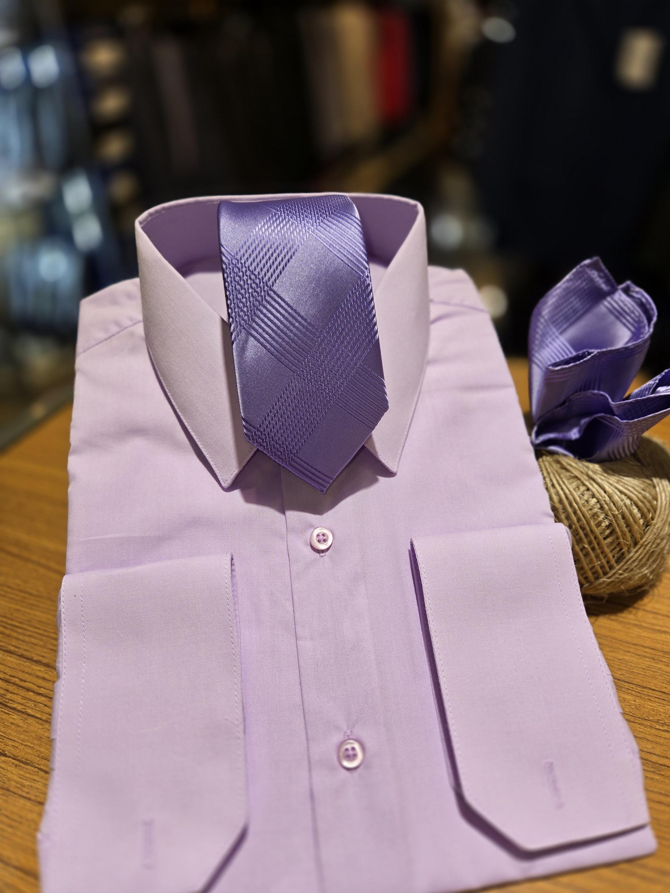 Lilac Laydown Collar Dress Shirt: Men's Formal French Cuff Shirt