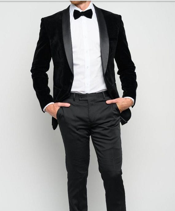 Vestir Blazer Terciopelo Negro Hombre Conjunto De Esmoquin De