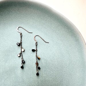 Handmade earrings, mother of pearl jewelry, handmade jewelry, shell earrings, black,  grey, silver dangles, shell dangles, one of a kind