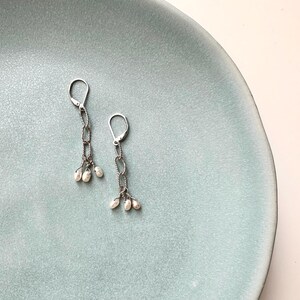 Upcycled sterling silver , Pearl earrings, Chain dangles, Silver dangles, Sterling earrings, Pearl jewelry, Soldered silver, June birthstone