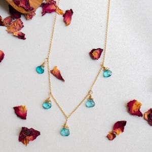 Aquamarine necklace, blue gemstone jewelry, March birthstone, free shipping, gift wrap, gold chain, dainty gold chain, blue necklace, blue