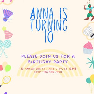 Badminton themed Invitation printable template