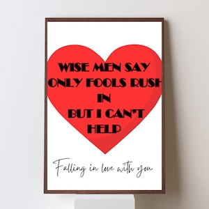 Elvis Presley, Can&#39;t help falling in love Wall Art Print, Poster, Retro Trendy Aesthetic Print, Music Lyric Print Poster, Digital Print