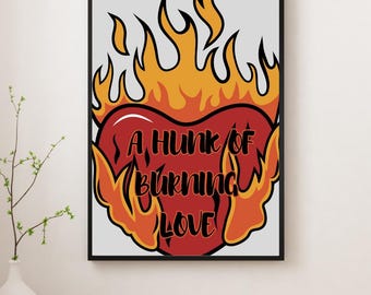 Elvis Presley 'Burning Love' Lyric Art Print: Retro Music Poster (Digital Print)