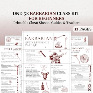 Barbarian DnD 5e Cheat Sheet Bundle | Beginner Quick Reference & Build Guide | Printable Class Kit PDF for Combat and Roleplay