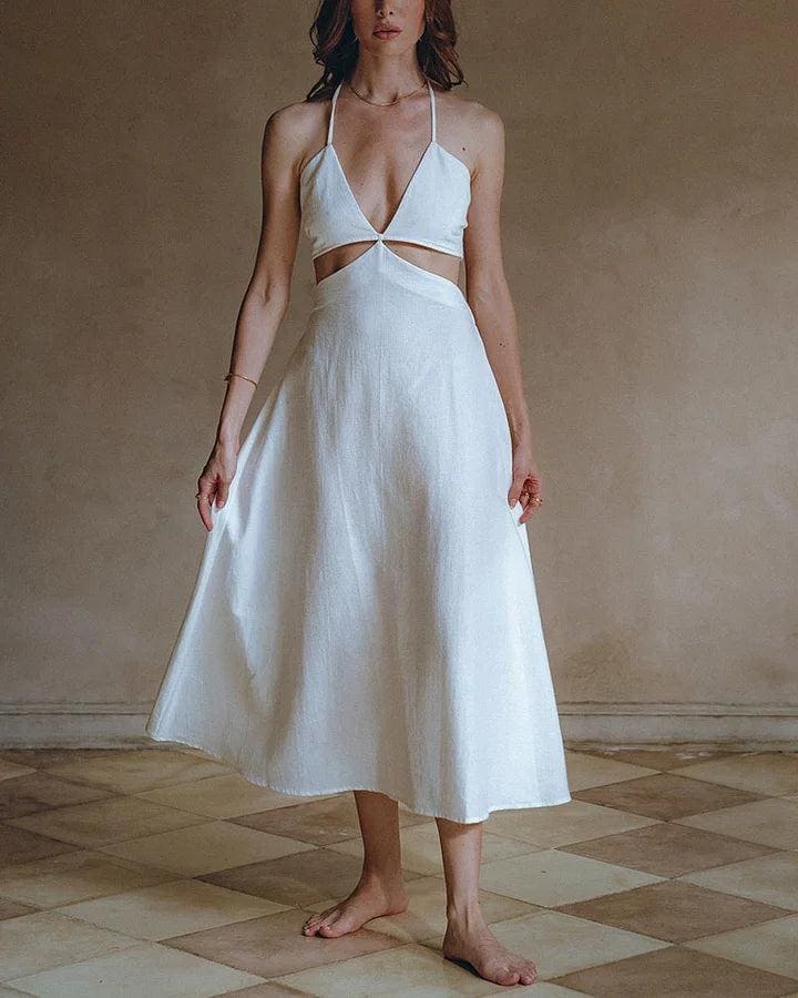 White Linen Halter Dress - Etsy White Linen Halter Dress - Etsy
