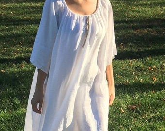 Loose Cotton Nightgown: USA Made, French Seams, All-Season Comfort