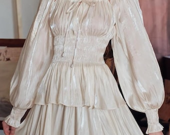 Shimmery Off-Shoulder Gown: Handmade Cottagecore Fairytale Dress