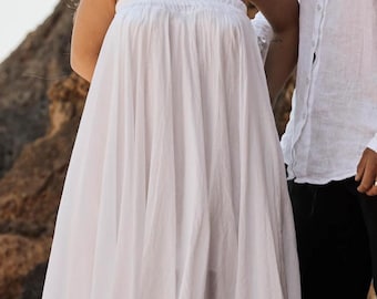 Boho Chic White Cotton Maxi Dress - Backless Flowy Skirt