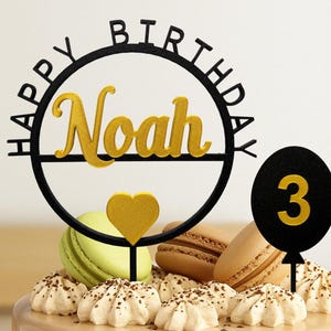 Topper per torta di compleanno personalizzato - Topper per torta di buon compleanno per bambini - Decorazione per torta - Topper per torta - Targhetta con nome - Compleanno per bambini