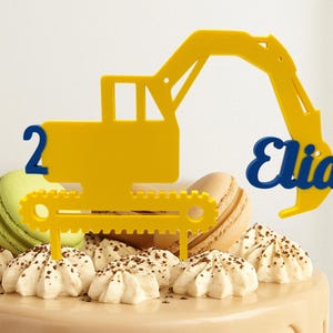 Decorazione per torta escavatore personalizzata | Nome e numero selezionabili | Compleanno in cantiere | Decorazione per torta di compleanno per bambini con topper per torta