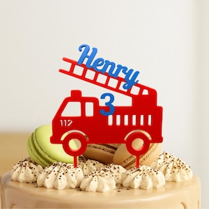Feuerwehr Cake Topper personalisiert mit Name & Zahl | Tortenstecker Kindergeburtstag | Cake Topper Junge | Kuchen Deko
