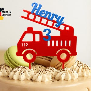 Taarttopper voor brandweer gepersonaliseerd met naam en nummer | Taarttoppers voor kinderfeestjes | Taarttopper Jongen | Taartdecoratie