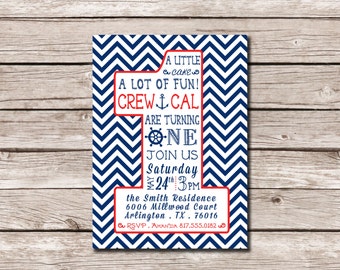 Navy, Red & White Boys 1st Birthday Invite - DIGITAL FILE