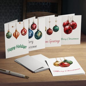 Charming Holiday Greeting Cards Set, Festive Cards for Christmas, Blank Note Cards, Seasonal Greetings, Colorful Ornaments