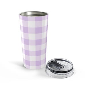 Soft Lavender Gingham Tumbler 20oz - Stylish Travel Mug for Home & Office, Holiday Gift, Summer Picnic, Coffee Lover's Essential