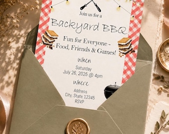 Backyard BBQ Invitation Template, Summer Barbecue Cookout Invite, Grill Party Editable Corjl Instant Digital Download File Printable PDF Now