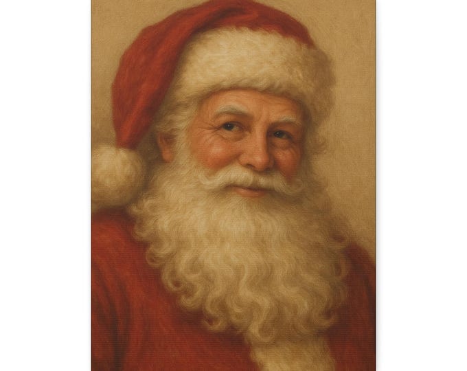 Featured listing image: Festive Santa Canvas Art, Christmas Decor, Holiday Wall Hangings, Vintage Santa Decoration, Gift for Family and Friends