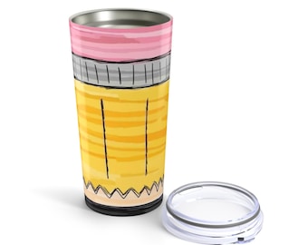 Pencil Design 20oz Stainless Steel Tumbler, Teacher Gift Back to School Insulated Travel Mug, Cute Classroom Drink Cup