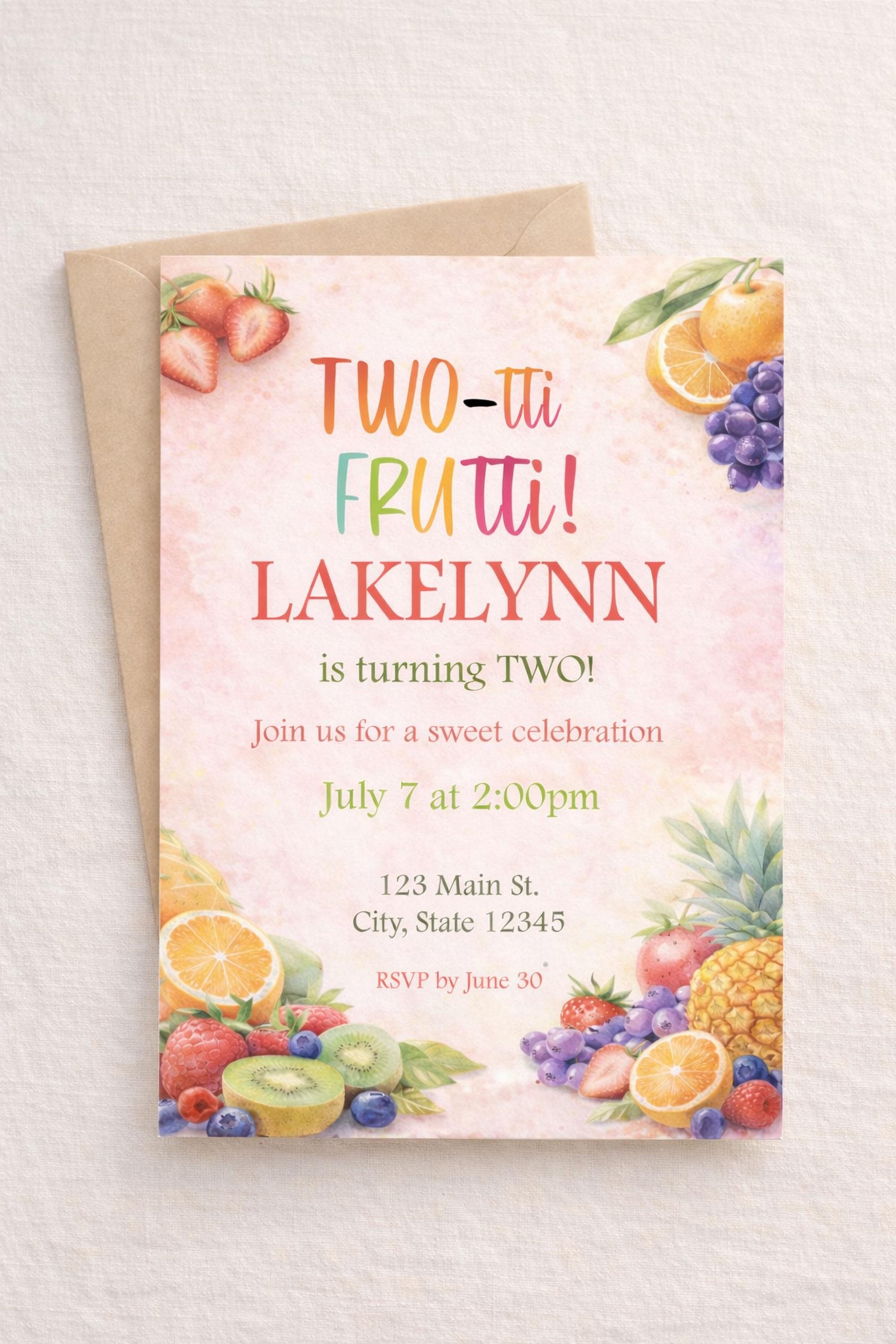 Two-Tti Fruitti Invitation Template Editable 2nd Birthday Invite ...