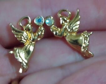 Avon Gold Angel with Aurora Borealis crystal earrings