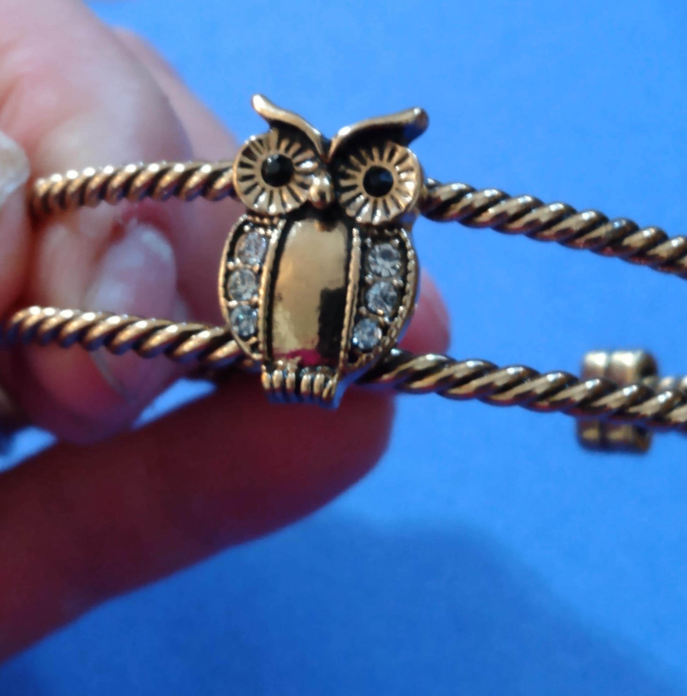 Avon Gold Owl with twisted rope cuff bracelet
