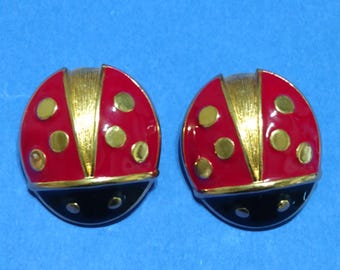 Vintage Avon Ladybug Clip Earrings: 1992 Cloisonne Jewelry