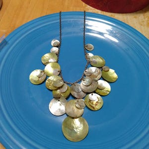 Vintage Icing Abalone Shell Chandelier Necklace: Multi-Disc