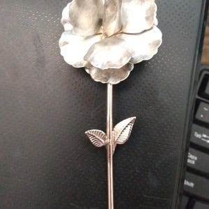 Beautiful 3-D Silver Long Stem Rose Pin - Coat pin - Rose Pin