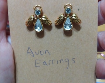 Avon Gold Angel with clear crystal earrings