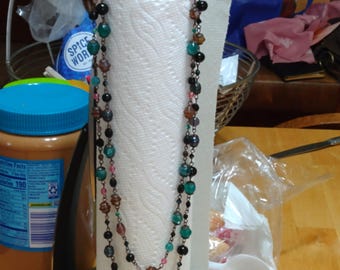 48 in flapper necklace with multi colored and shaped glass beads Victorian, LARP, SCA