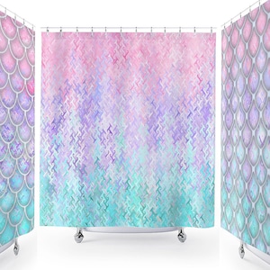 pastel scales mermaid Shower Curtain Extra Long, Fabric Shower Curtains Stall, Custom Wall Tapestry, Window Valance Cafe Panels, Bath Mat