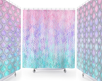 Pastel Mermaid Scales Shower Curtain, Fabric Bathroom Decor