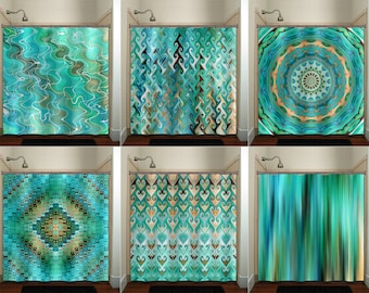 aqua turquoise teal Shower Curtain Extra Long, Fabric Shower Curtains Stall, Custom Wall Tapestry, Window Valance Cafe Panels, Bath Mat