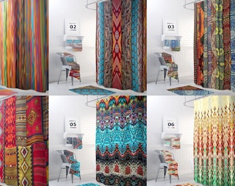 Bohemian Shower Curtain, Boho Bathroom Decor, Colorful Batik Stripe