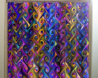 Metallic Marble Shower Curtain, Colorful Swirls, Extra Long Fabric