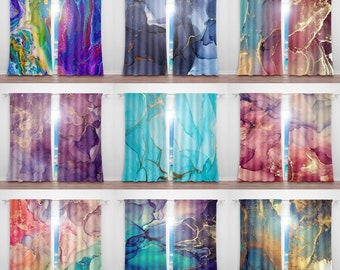 Boho Marble Window Curtains, Bohemian Chic, Soft Polyester Fabric