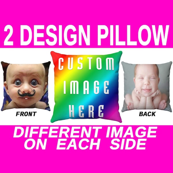 Custom Photo Pillowcase Pillow Cover, 2 Picture Cushion, Double Side Personalized Pillow, Indoor Outdoor Printed Accent Toss Pillow