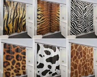 Animal Fur Print Shower Curtain, Zebra, Tiger, Cow, Custom Sizes