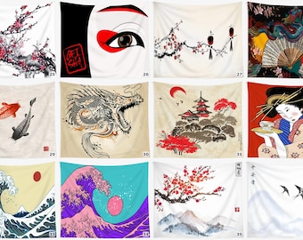 Tapiz de arte japonés / Ola de Kanagawa, Geisha, Monte Fuji