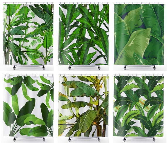Tropical Jungle Palm Banana Leaf shower curtain brazilliant bathroom decor new
