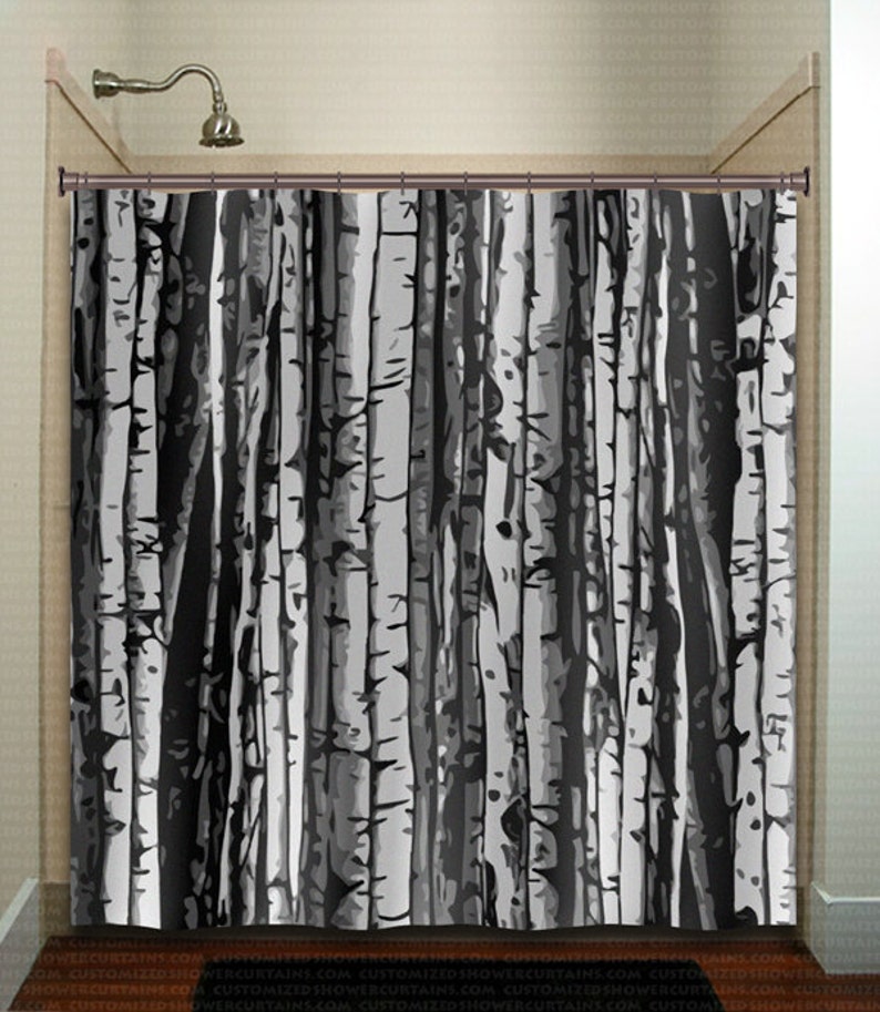 Forest Gray Birch Tree Shower Curtains Extra Long Fabric Forest Gray Birch Tree Shower Curtains, Birch Tree Shower Curtain