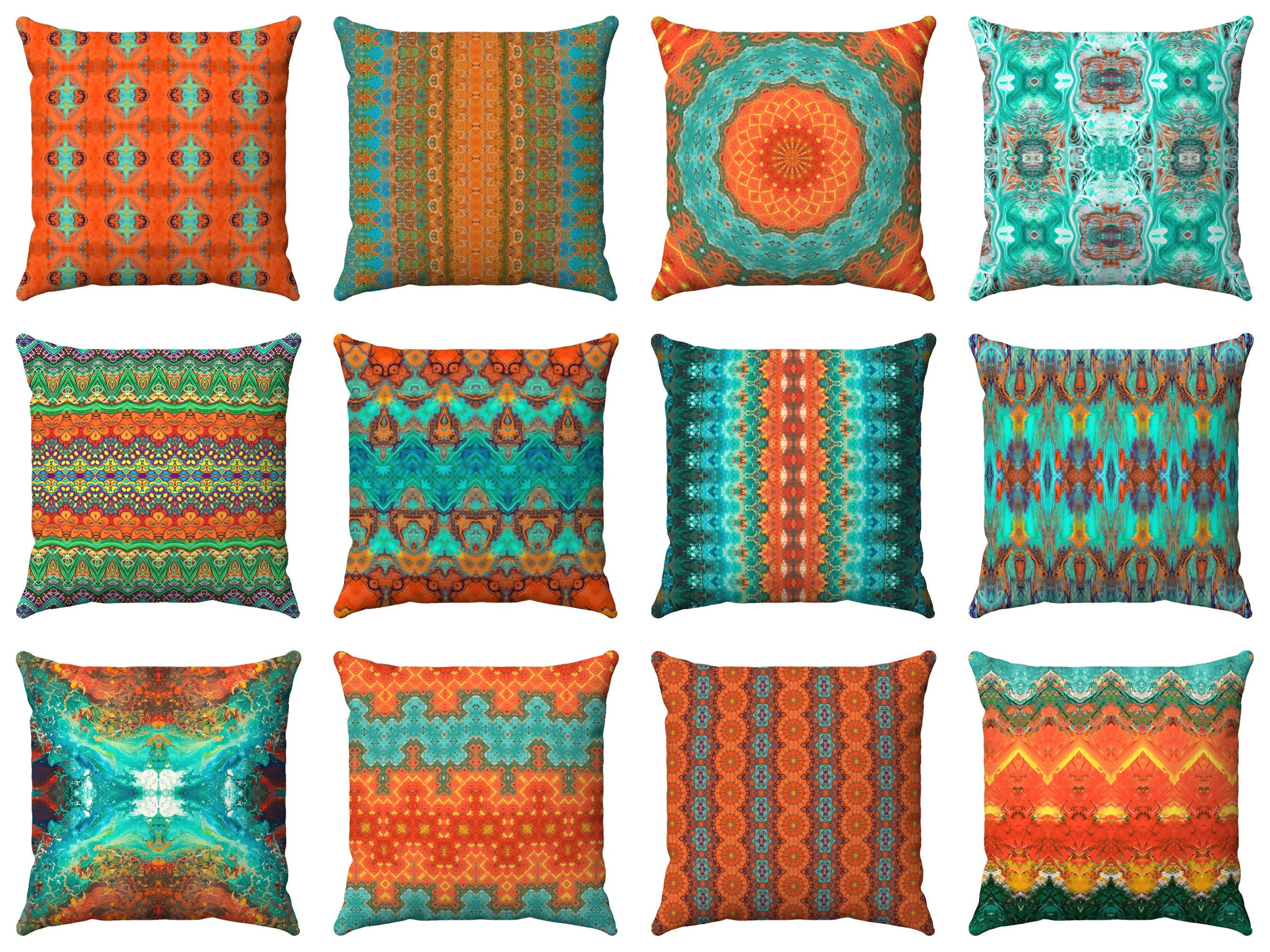 Teal Orange Throw Pillow Turquoise Cushion Cover Blue Abstract