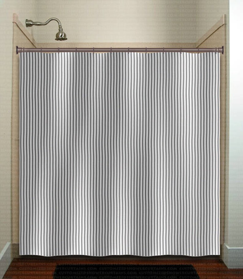 Printed Digital Ticking Stripe Shower Curtain Extra Long Etsy