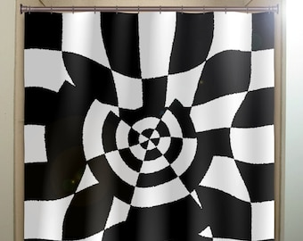 Geometric Checkerboard Shower Curtain, Black and White Op Art